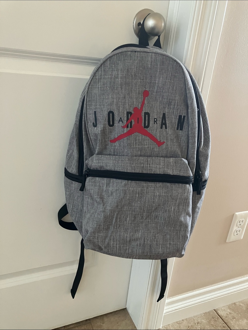Jordan Gray Backpack with Red Jumpman Logo